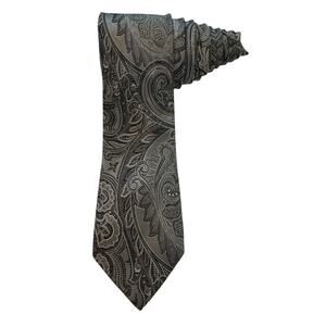 Geoffrey Been Paisley Grey Silver Long Necktie 100% Silk